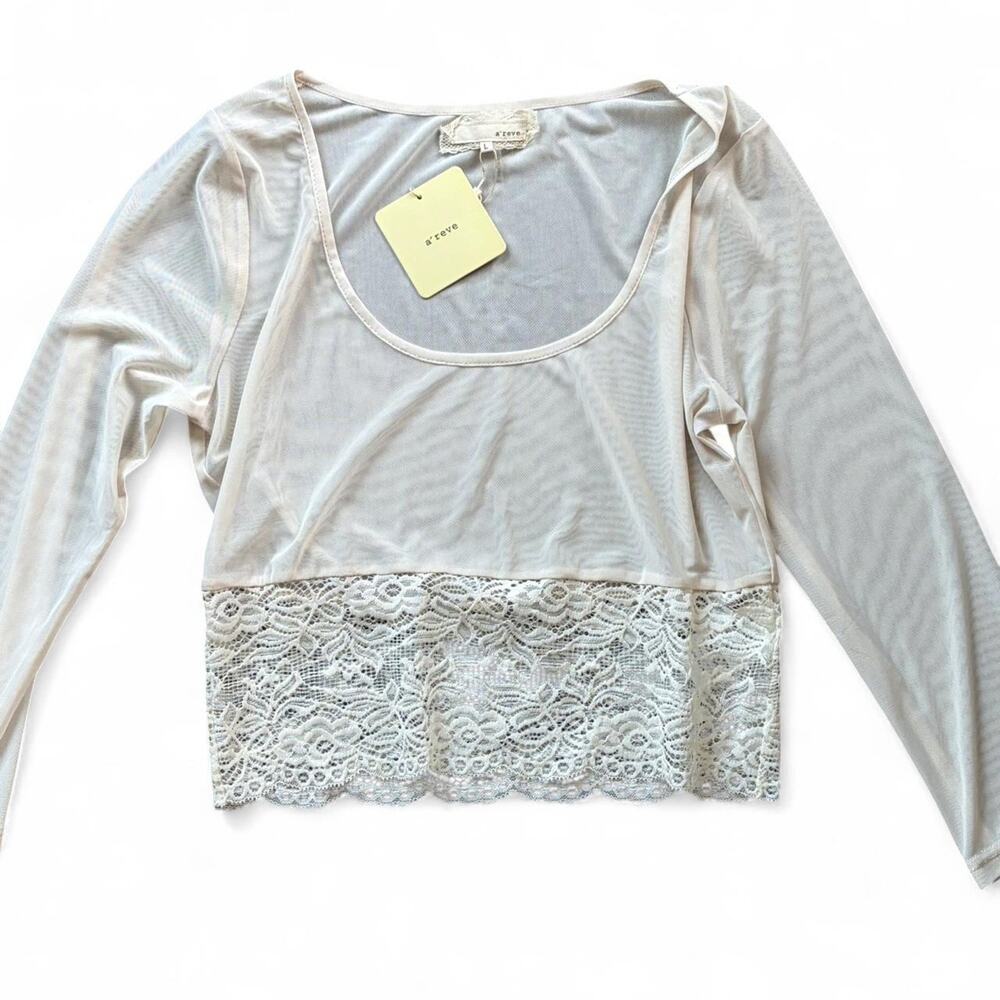 NWT a'reve Mesh & Lace Cropped Long Sleeve - Size: L